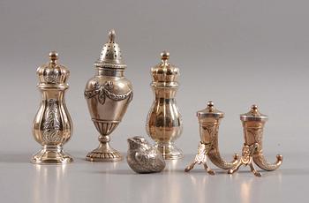 STRÖARE, 6 delar, silver. Div mästare, 1900-tal.