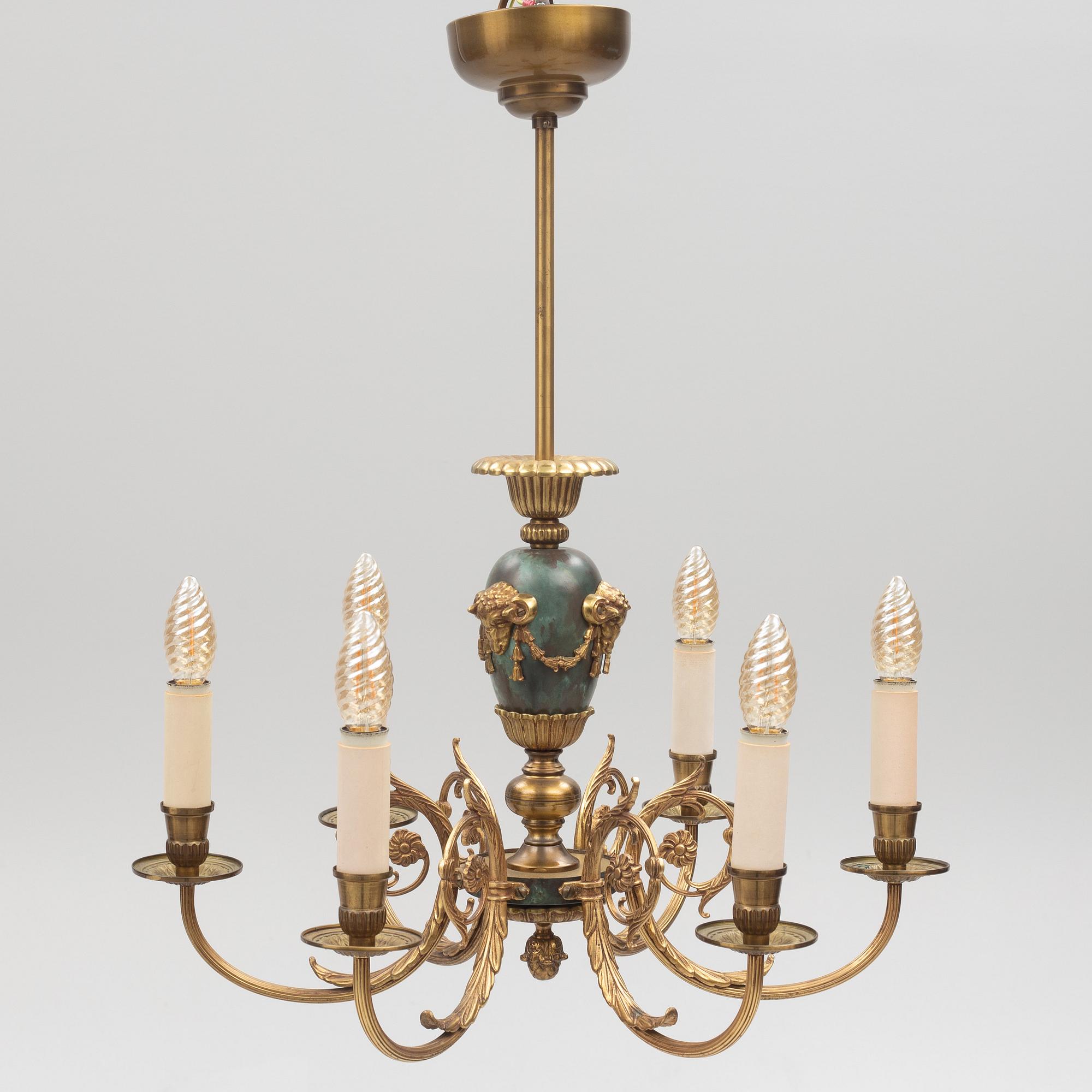 Einar Bäckström Metallvarufabrik, a model 4834/6 ceiling lamp, Sweden, mid20th century.