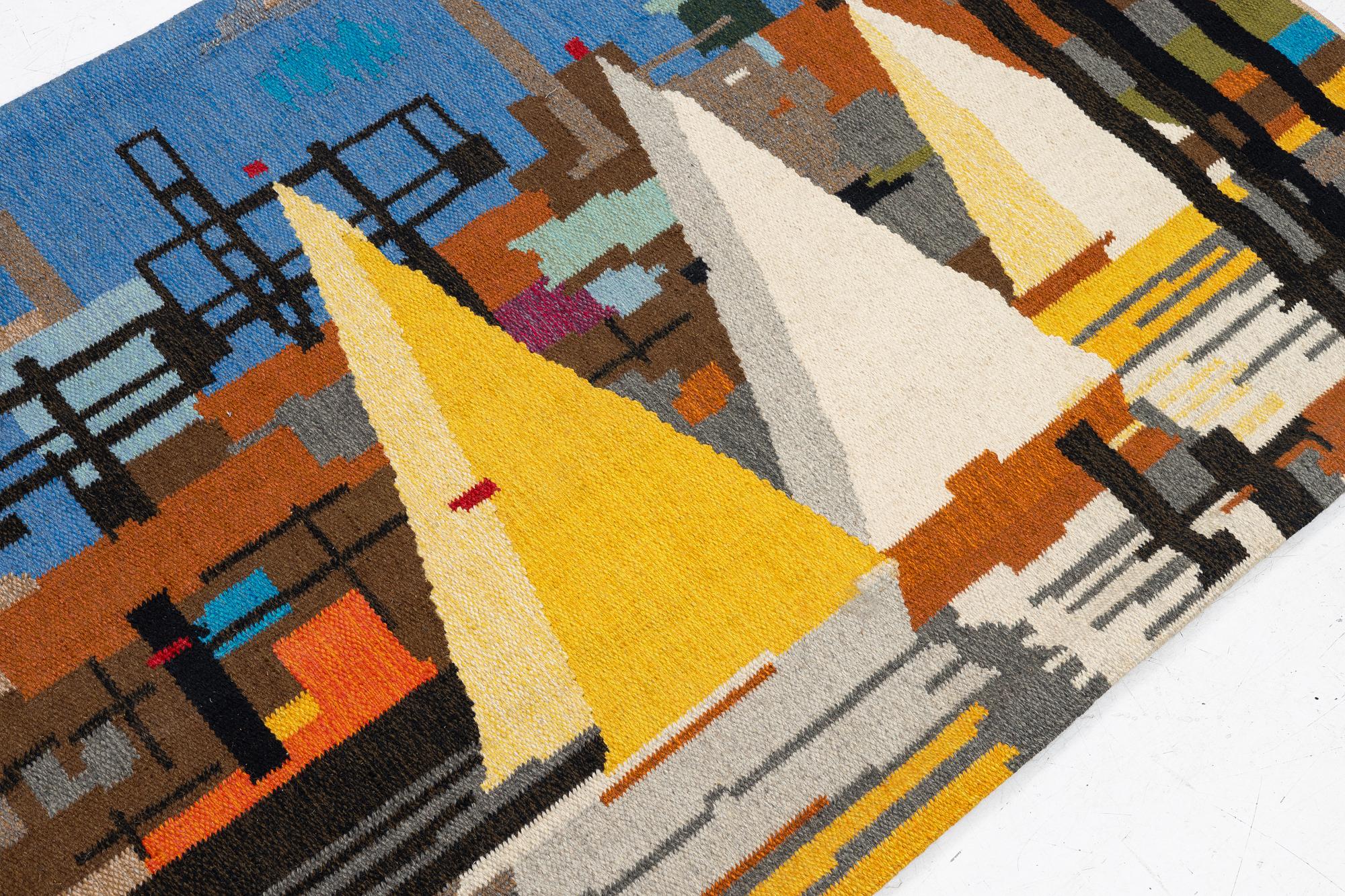 Heiko Becker-Sassenhof, väggtextil, Signerad. "I hamn" , rölakan, Gammelstads Handväferi. 130 x 200 cm.