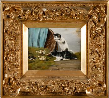 OKÄND KONSTNÄR, olja på pannå, sign J Hartung, 1800-tal.