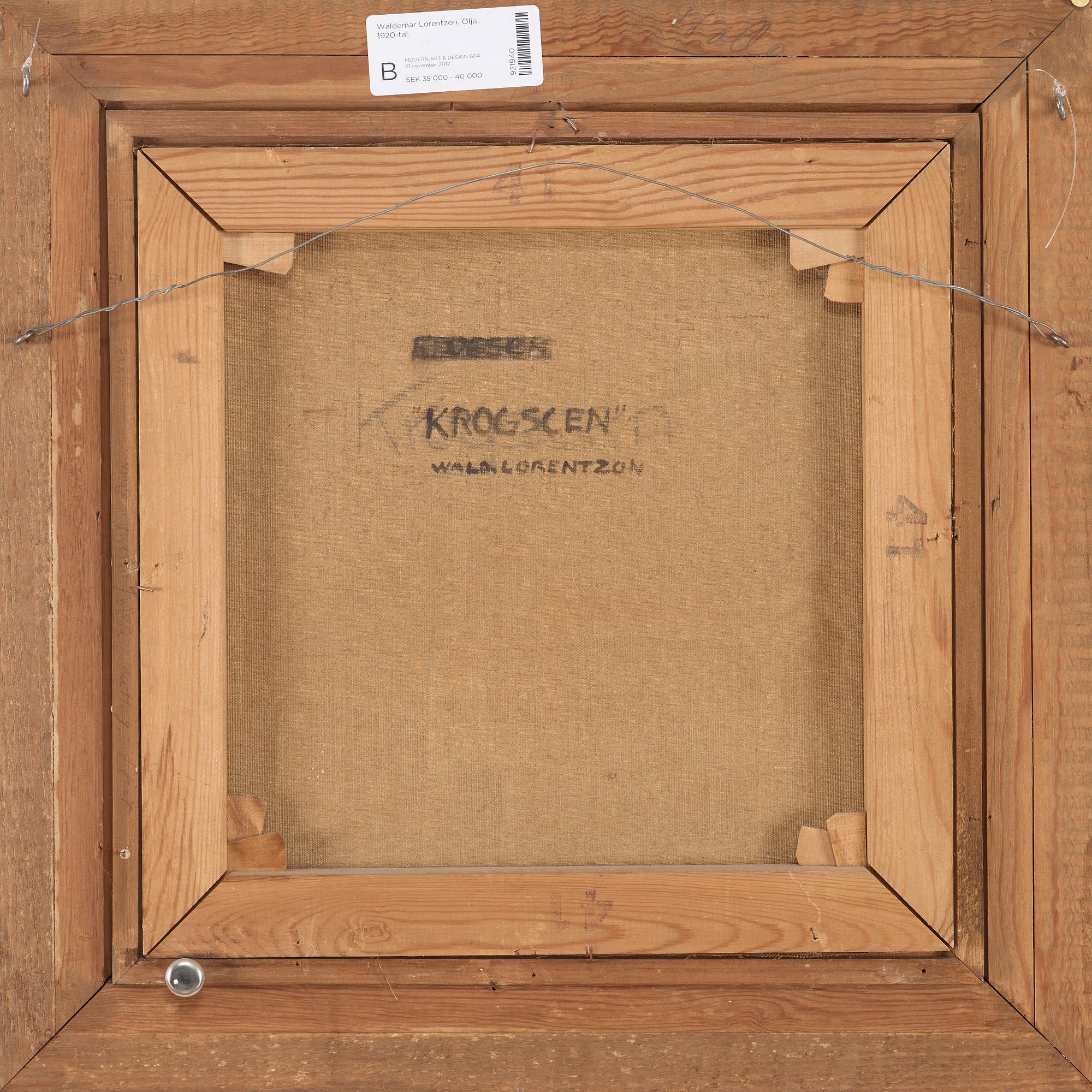 Waldemar Lorentzon, WALDEMAR LORENTZON, oil on canvas, signed Lorentz. Verso inscribed Wald. Lorentzon.