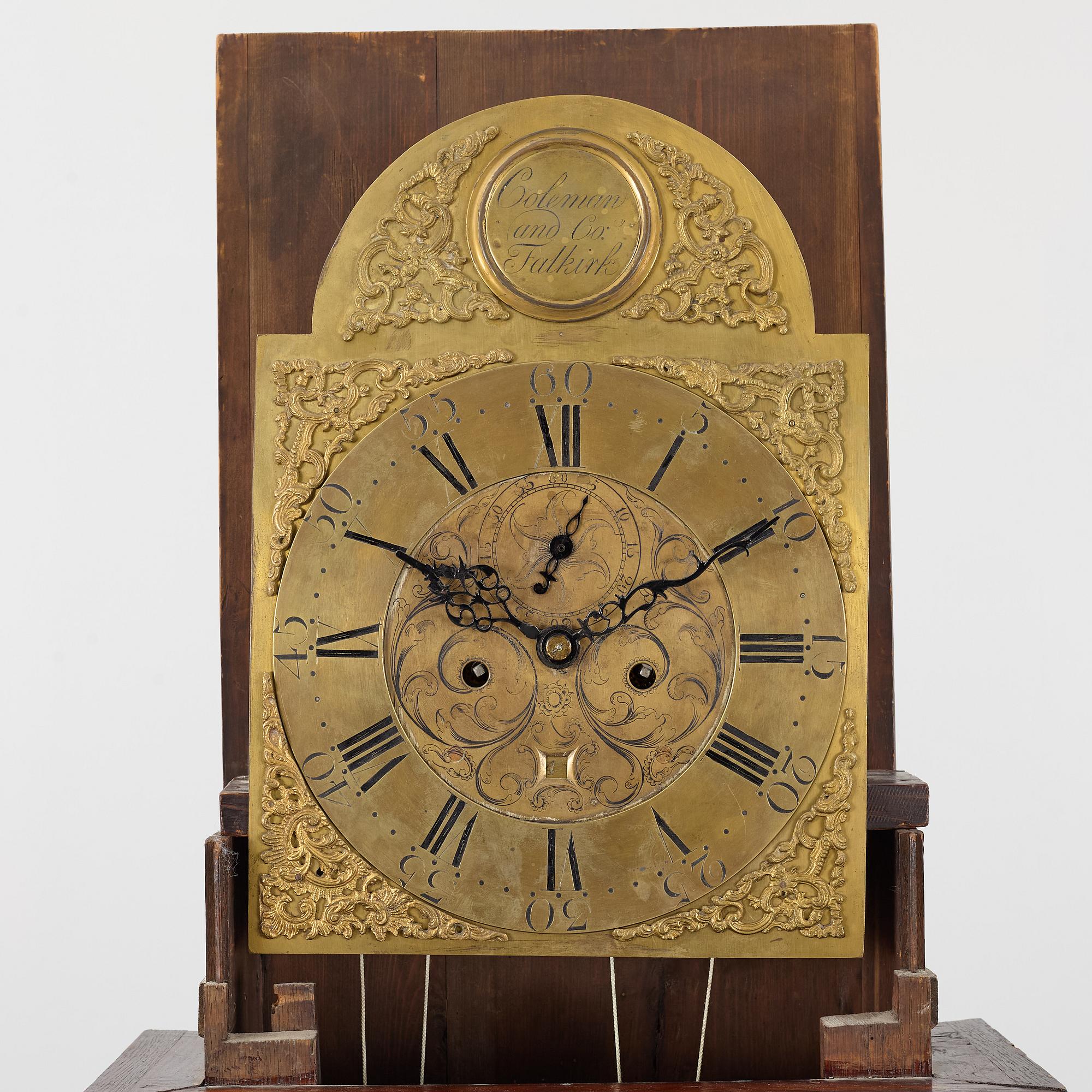 Longcase clock, circa 1800, signed Coleman & Co, Falkirk.