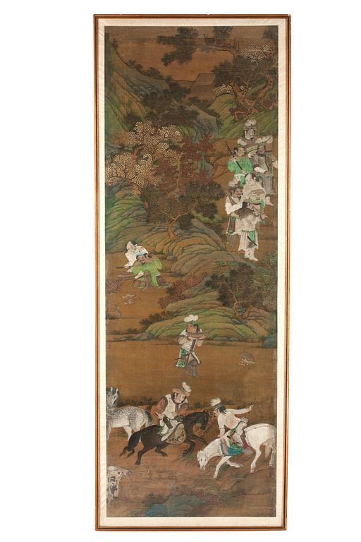 MÅLNING, jaktsällskap ("A Tangut Hunting Party"), Qing dynastin troligen 1600-tal.