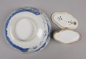 PARTI PORSLIN, 5 delar, bl a Kanton, Kina, 1800-1900-tal.