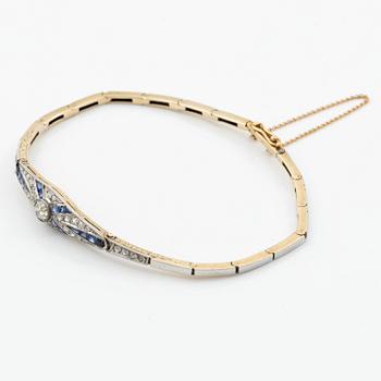Armband 14K guld och platina med gammalslipade diamanter och safirer, art déco.
