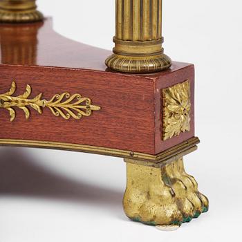 An Empire-style mahogany table with a pietre dure, micromosaic and specimen marble top, mid 19th century.
