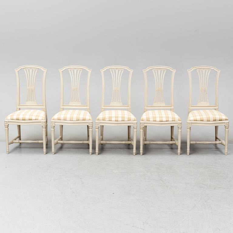 A set of five Gustavian style chairs, second half of the 20th century.