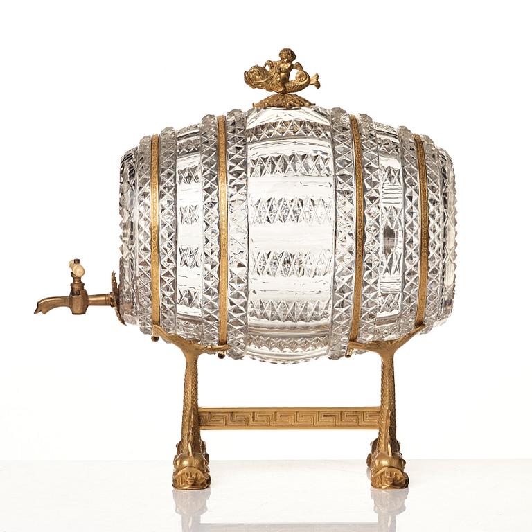A Empire ormolu-mounted cut glass wine barrel.