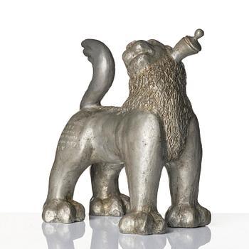 Anna Petrus, a pewter jug in the shape of a standing lion, Herman Bergman konstgjuteri, Stockholm, 1920s.