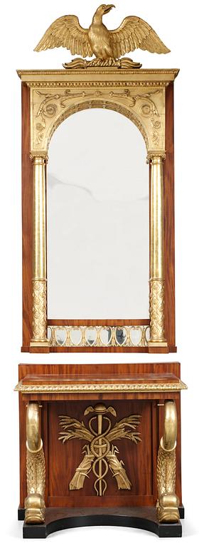 A Swedish Empire mirror and console table, attributed to P. G. Bylander.