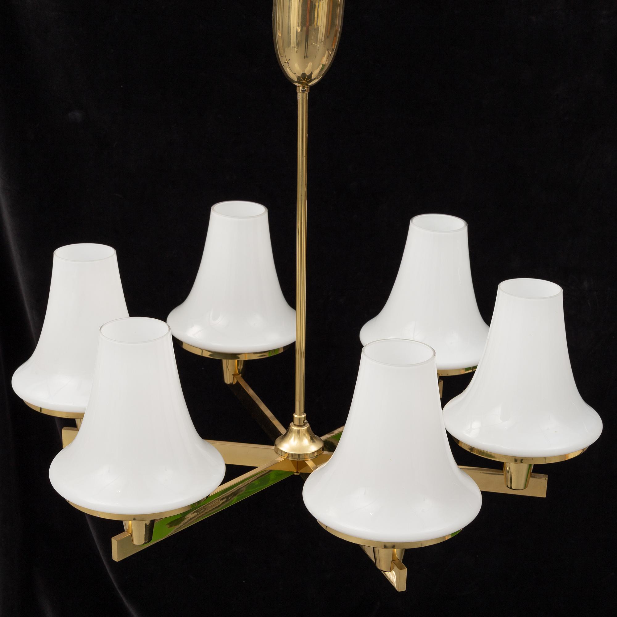 HANS-AGNE JAKOBSSON, a brass ceiling light and wall light from Markaryd, 1960's.