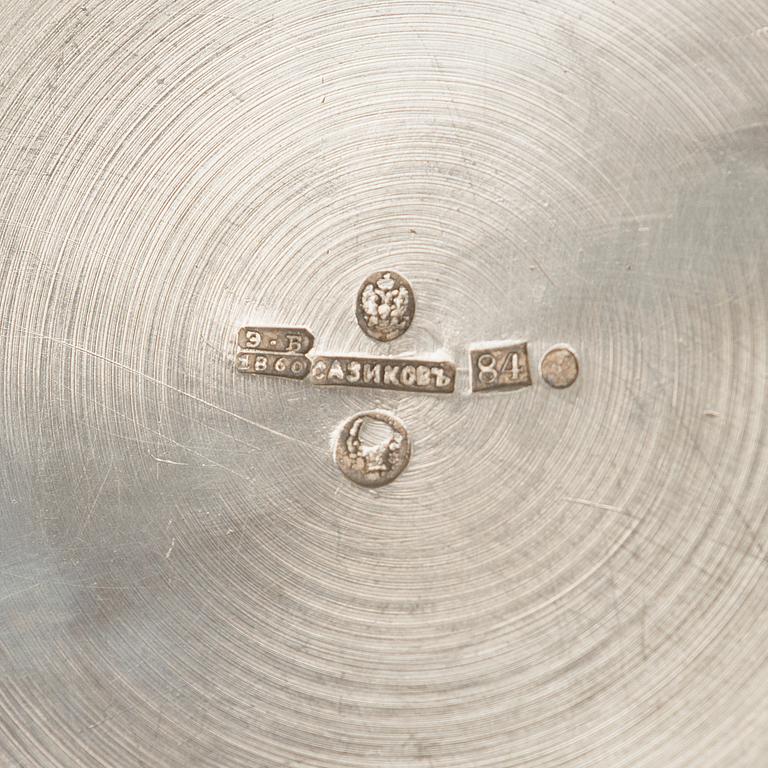 SAZIKOV, A 5-piece silver coffee and tea set, mark of the Sazikov Firm, Imperial Warrant, Saint Petersburg 1860.