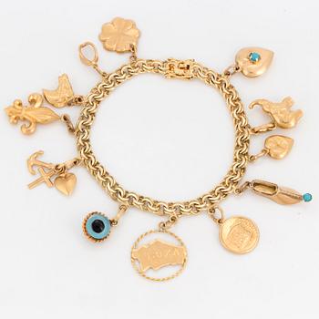 CHARM BRACELET, 14K gold.
