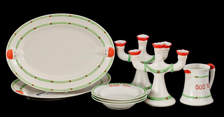 SERVISDELAR, 9 delar, flintgods, "God Jul", Gustavsberg.