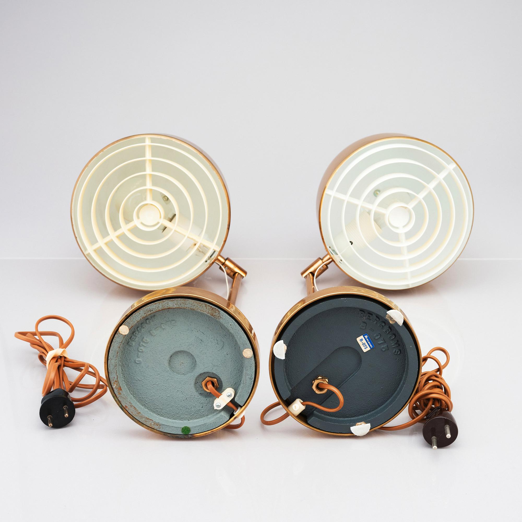 Eje Ahlgren, a pair of brass table lamps, model 'B-075', Bergboms, Sweden, 1960-70s.