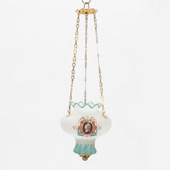 Hanging lamp, painted glass, late Empire, mid-19th century.