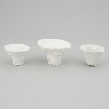 A set with three blanc de chine libation cups, Qing dynasty, 18th/19th Century.