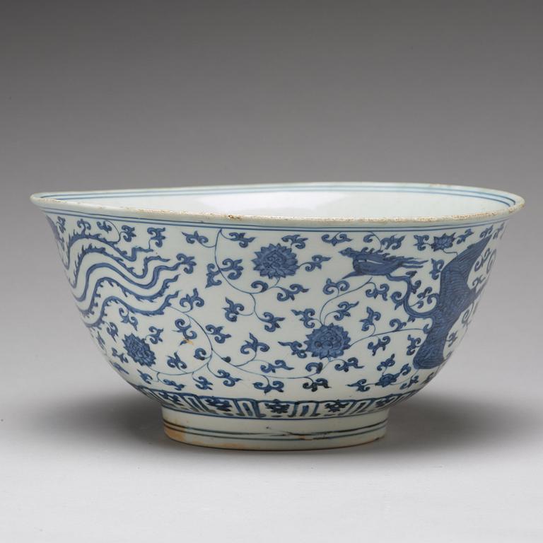 A large blue and white bowl, Ming dynasty with Jiajing mark and period (1522-1566).