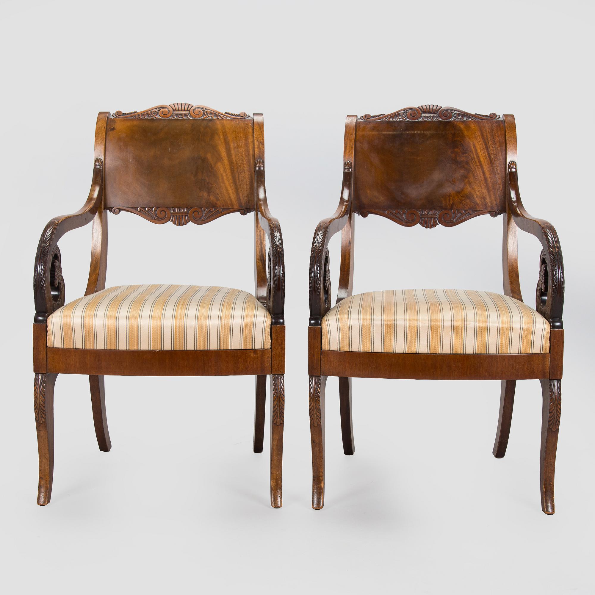 Karmstolar, ett par, biedermeierstil, 1920-30-tal.