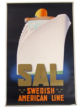 AFFISCH, "Svenska Amerika Linjen". Tryckt 1947.
