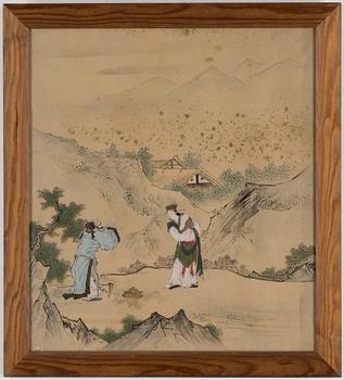 A Japanese painting, ink and colour on paper, 19th century.