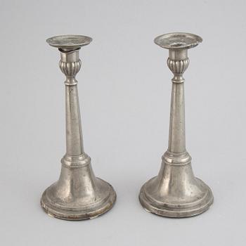 A pair of Swedish pewter candlesticks by Carl Bröske, Stockholm, 1840.