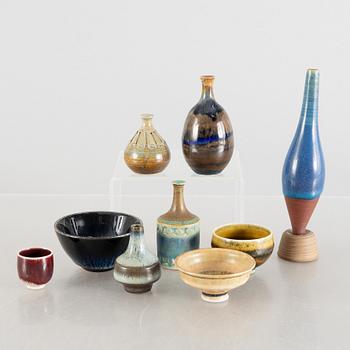 Five miniature vases and four bowls, including Carl Harry Stålhane, Rörstrand and Wilhelm Kåge, Gustavsberg Studio.