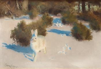 132. Bruno Liljefors, Hare in winter landscape.