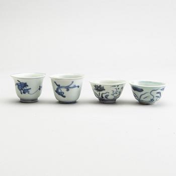 A set of four blue and white cups, Ming dynasty (1368-1644).