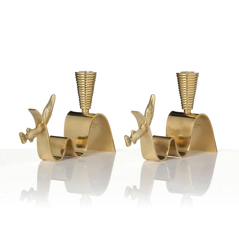 Carl-Einar Borgström, a pair of “Tyfon” candlesticks, Ystad-Metall, 1940s–50s.