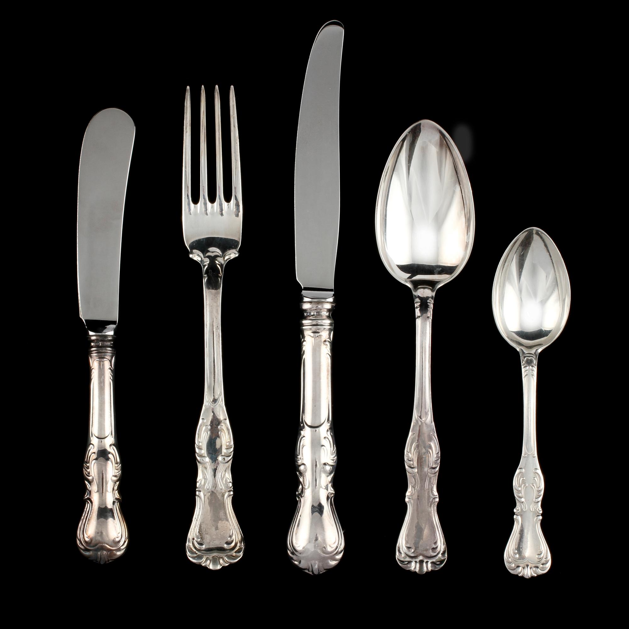BESTICK, 49 delar, silver, "Prins Albert", GAB, Stockholm 1970-tal. Total vikt 2207 g.