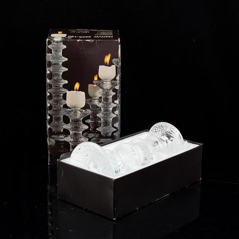 Timo Sarpaneva, a set of five glass candle sticks, 'Festivo', Iittala, Finland. Designed 1966.