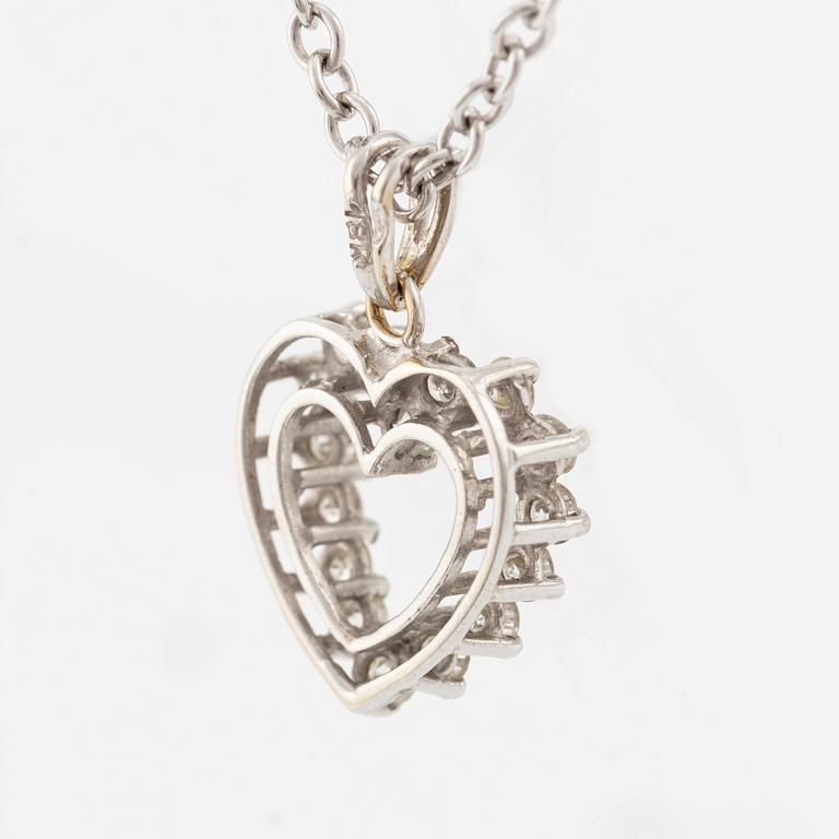 Pendant heart with chain in white gold with brilliant-cut diamonds.