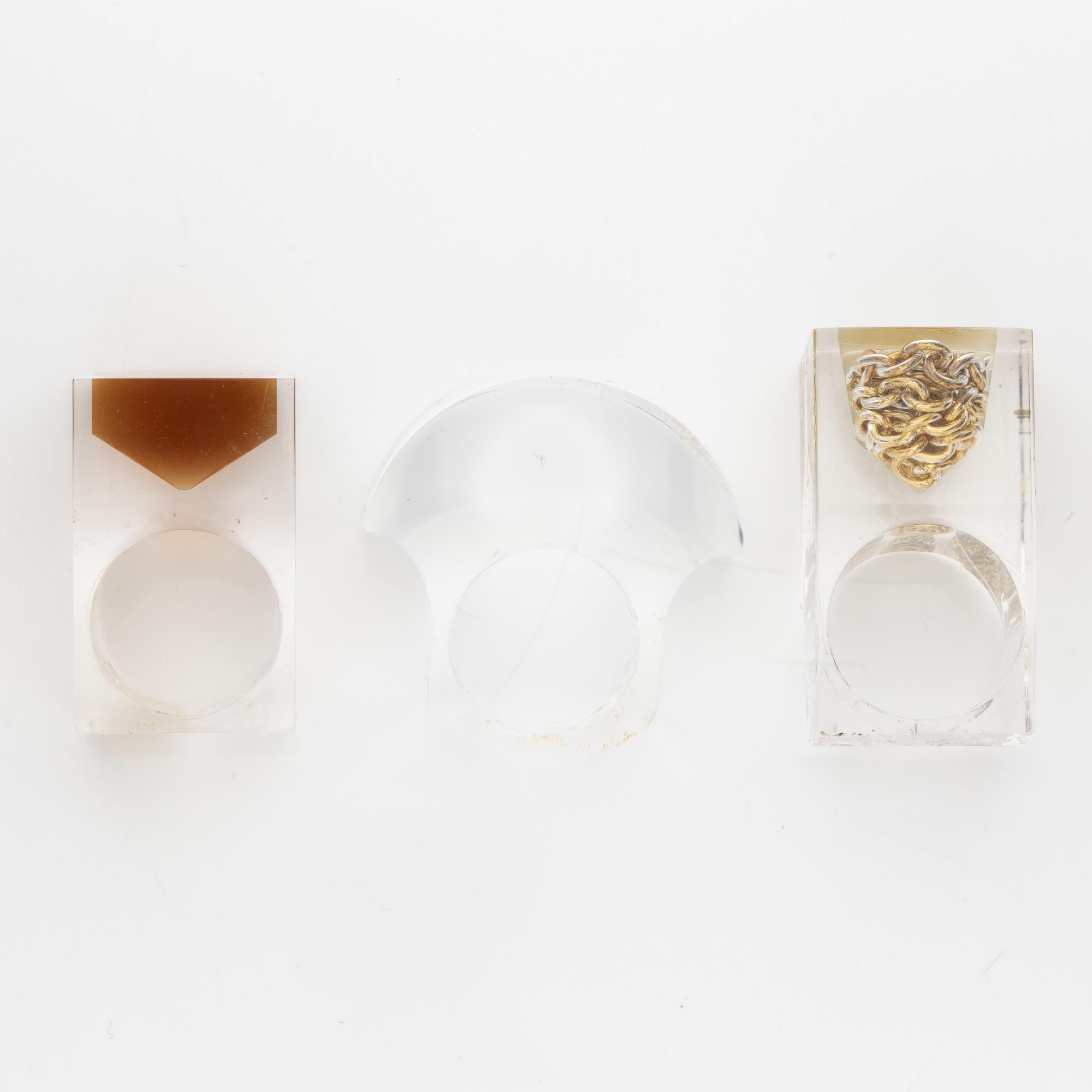 Siv Lagerström, three acrylic rings, 1970s.