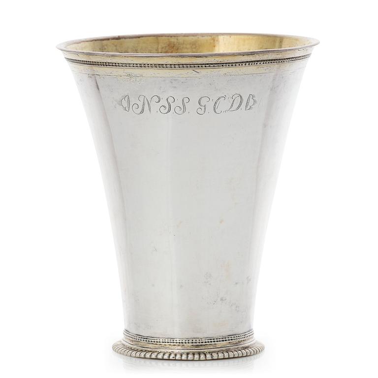 A Swedish 18th century parcel-gilt silver beaker, marke of Bengt Collin, Uppsala 1752.