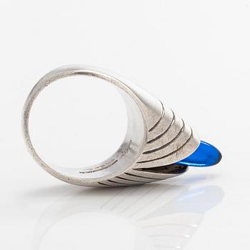 Anna-Greta Eker, a silver ring, synthetic  sapphire, Auran Kultaseppä Turku 1958.