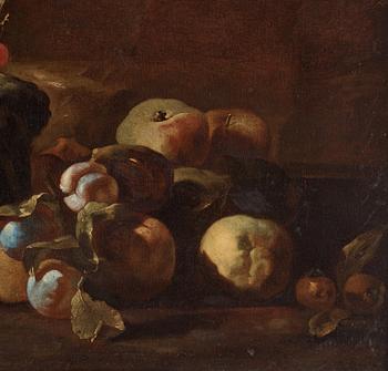 Michelangelo Pace da Campidoglio Attributed to, Still life with fruits in a landscape.