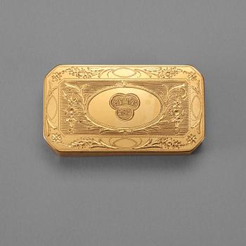 821. A Swedish early 19th century gold snuff-box, marks of Nils Carlén, Stockholm 1809.