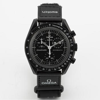 Omega/Swatch, MoonSwatch, Mission to the MoonPhase, "Snoopy", chronograph, wristwatch, 42 mm.