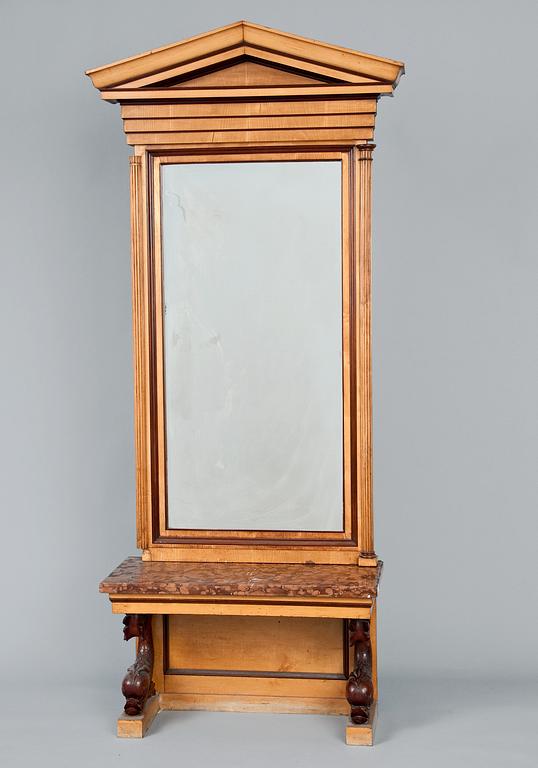 A MIRROR AND A CONSOLE TABLE.