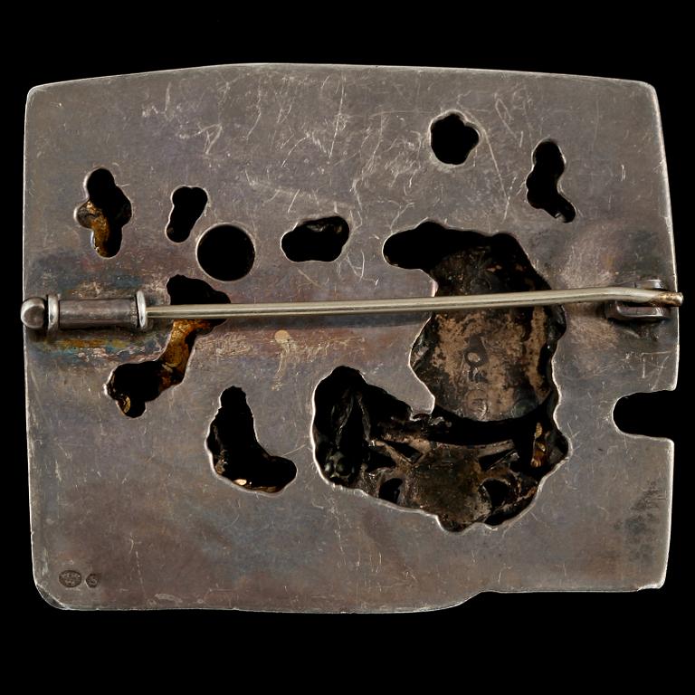 BROSCH, silver, 14k guld samt odlad pärla, importstämplad, omkring 1900-talets mitt. Vikt 17 g.