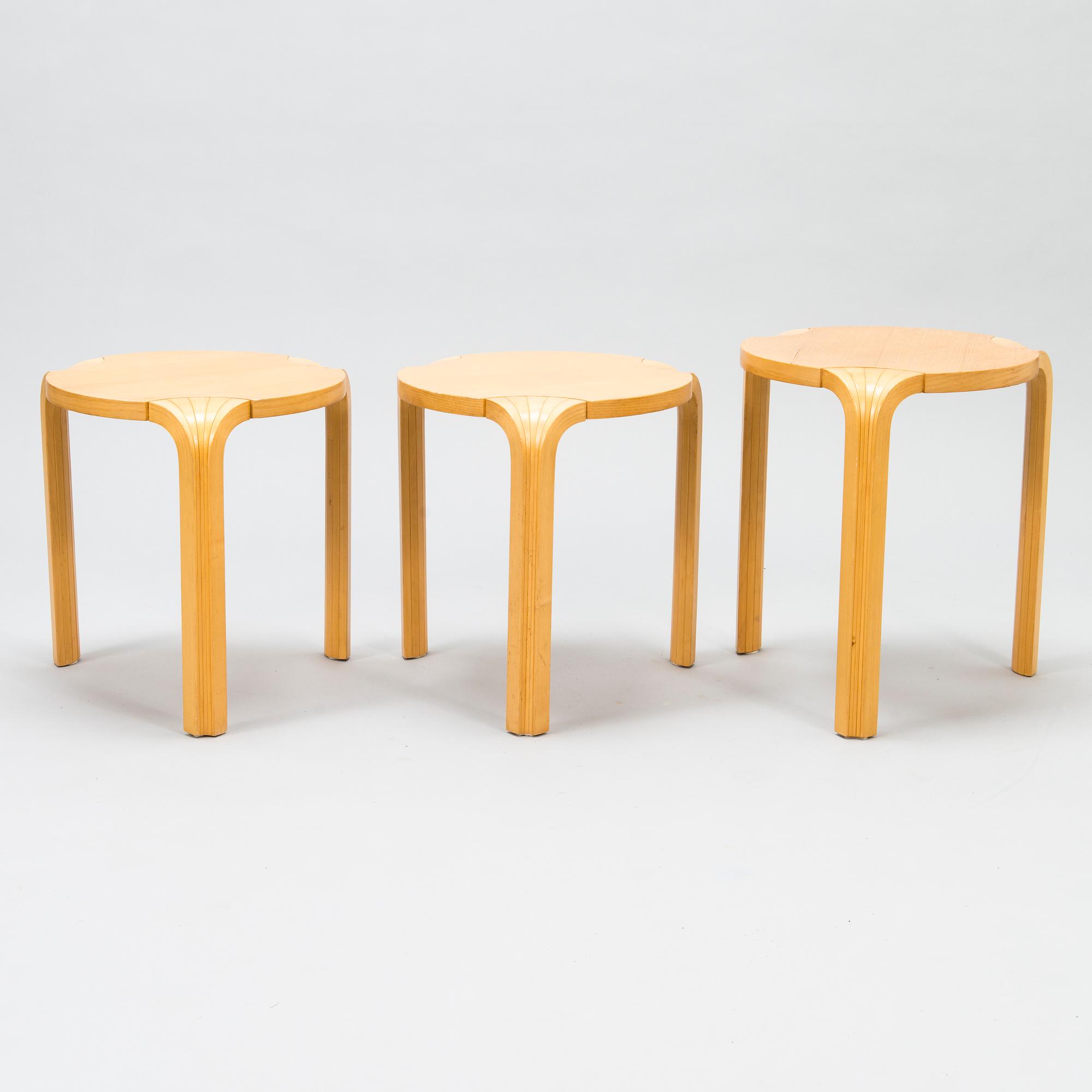 ALVAR AALTO, A set of three 'X600' stools for Artek, late 1990s.