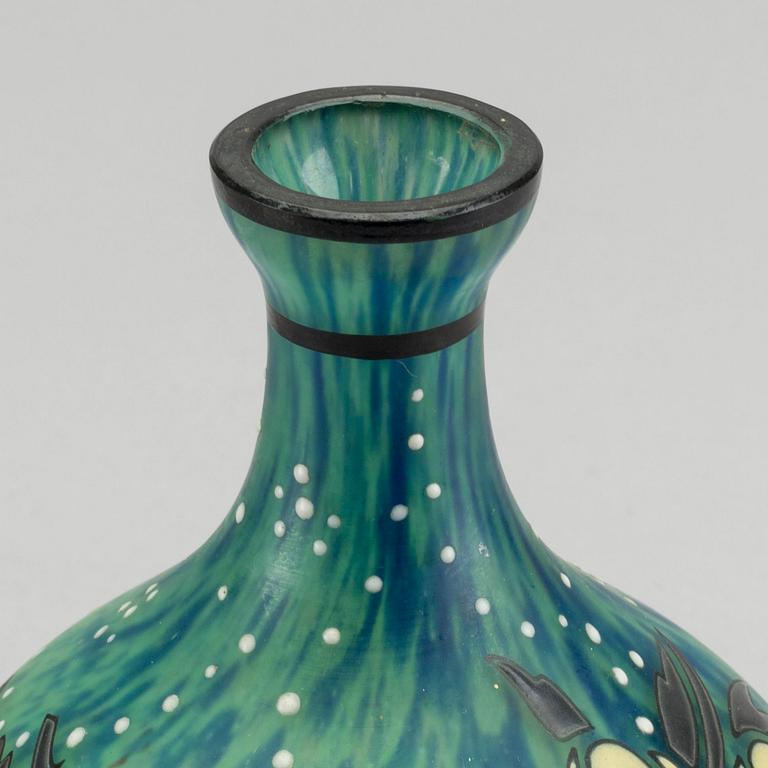 ANDRE DELATTE, a signed enamelpainted Art Deco glass vase.