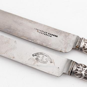 Twelve Swedish rococo-revival silver knives, mark of Christian Hammer, Stockholm 1857-1880.