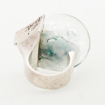 A BJÖRN WECKSTRÖM RING, "Petrified lake", silver, acrylic. Lapponia 1973.