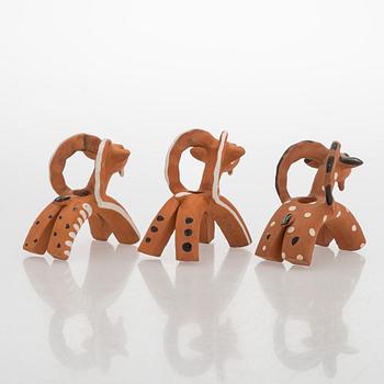Marita Lybeck, figurines, 8 pcs, red clay, signed ML.