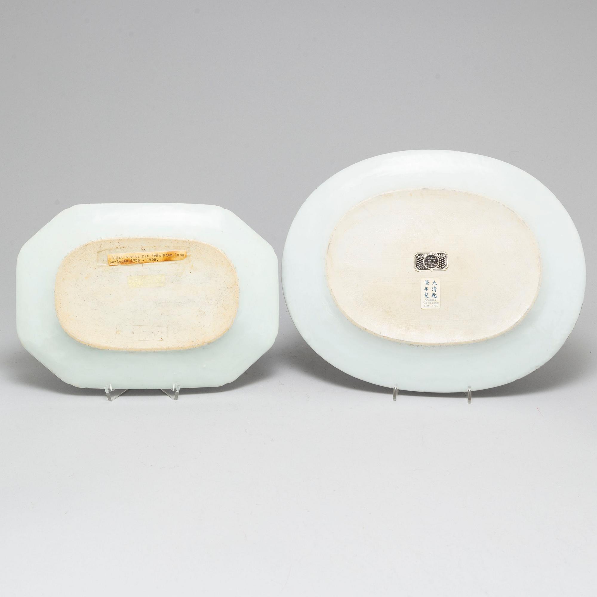 Four blue and white porcelain dishes, Qing dynasty, Qianlong (1736-95).