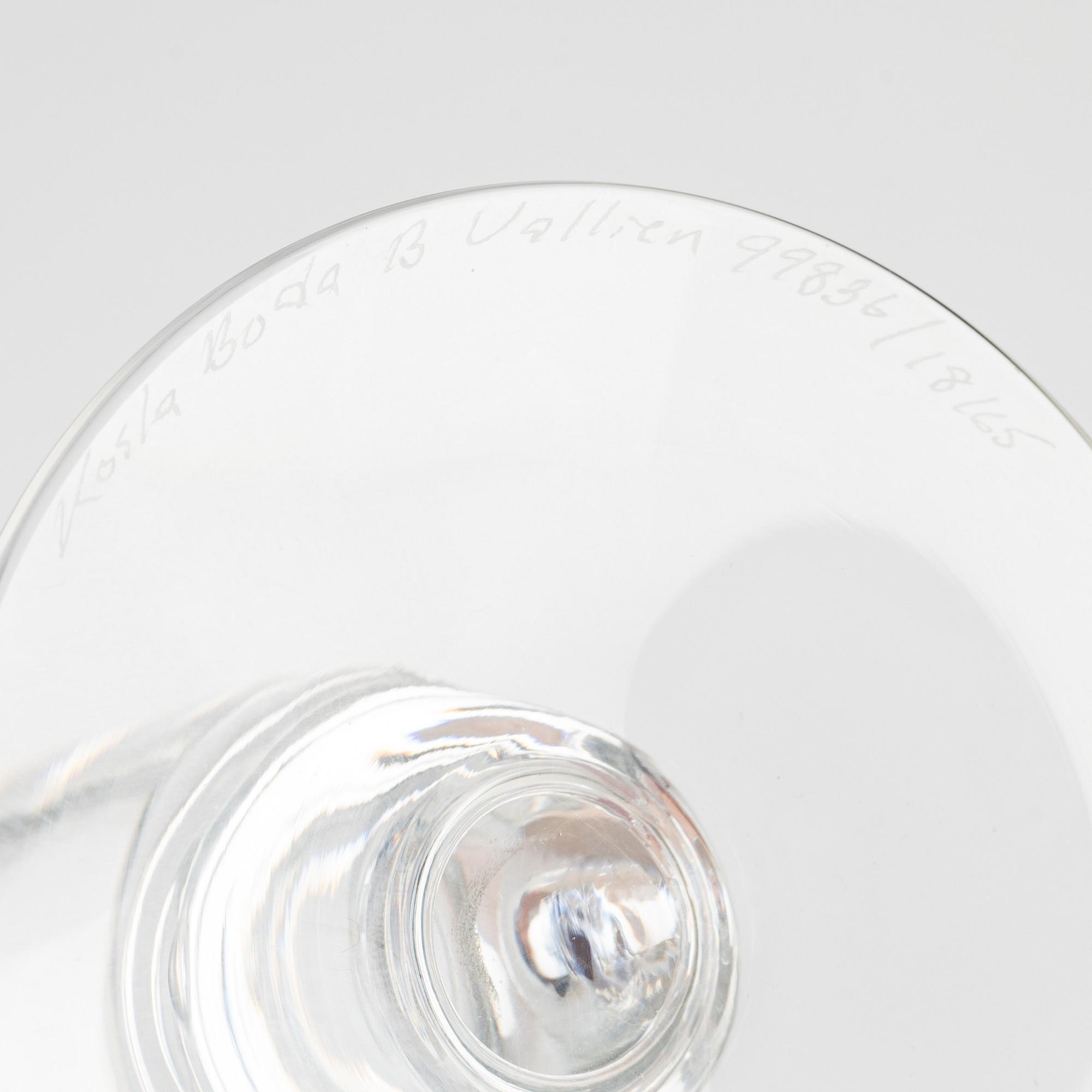 Bertil Vallien, champagne glasses, 6 pcs, "Millennium", Kosta Boda.
