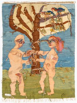 Lena Cronqvist, tapestry 'Adam och Eva I, tapestry weave, c. 123 x 97 cm, signed 'LC' and dated 1971.