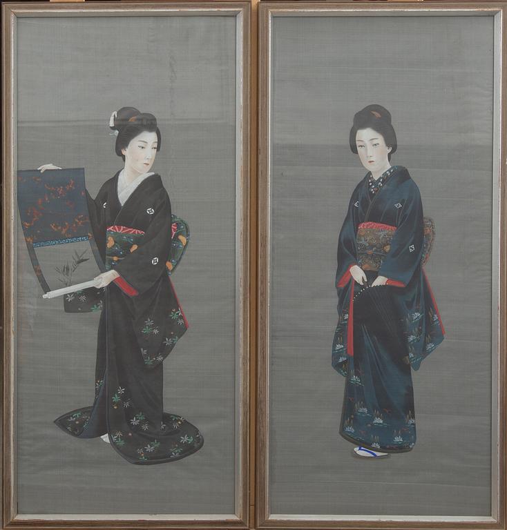 OKÄND KONSTNÄR, ett par, Japan 1900-tal, sidenmålning.